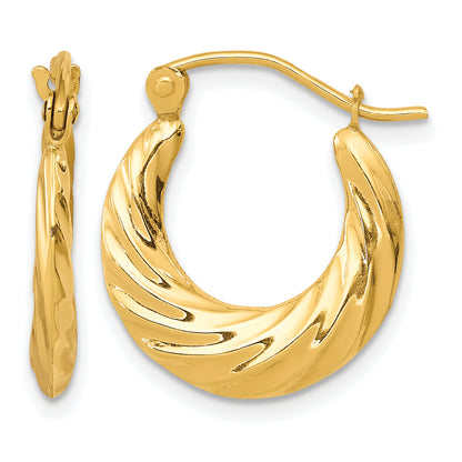 10K Yellow Gold 10mm x 2mm Fancy Small Round Hoop Earrings