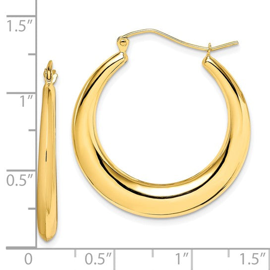 10k yellow gold  graduated classic round hoop earrings