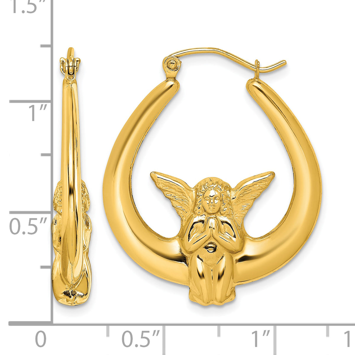 10K Yellow Gold 19mm x 4mm Angel Round Hoop Earrings
