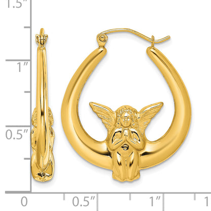 10K Yellow Gold 19mm x 4mm Angel Round Hoop Earrings