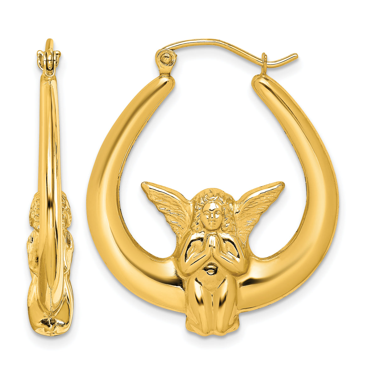 10K Yellow Gold 19mm x 4mm Angel Round Hoop Earrings