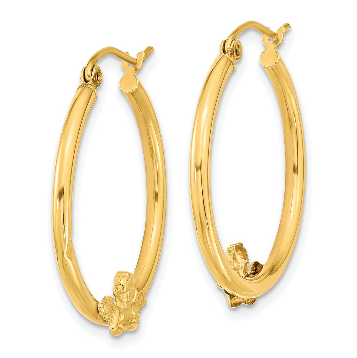 10K Yellow Gold 20mm x 3mm Angel Round Hoop Earrings