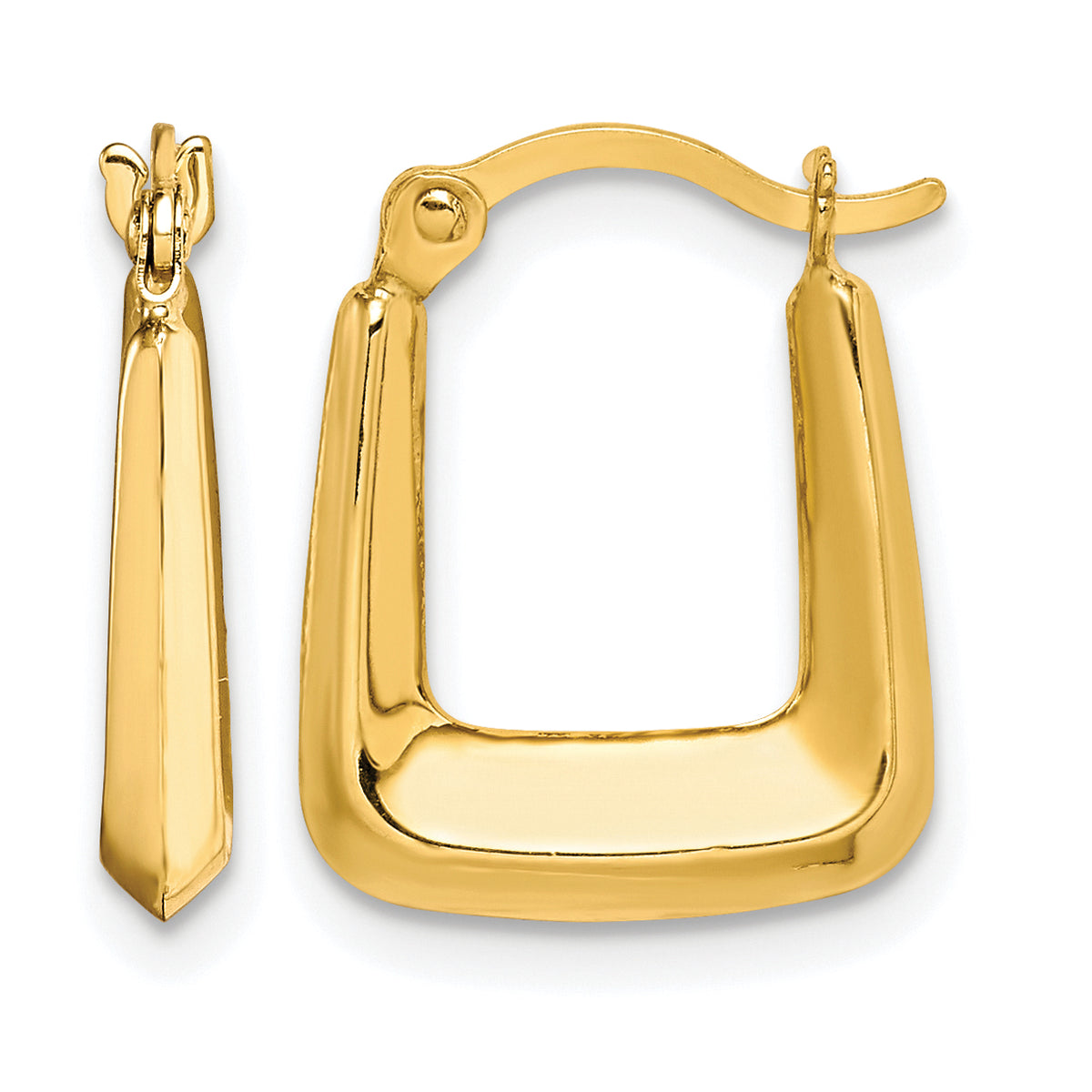 10K Yellow Gold 15mm x 12mm x 2mm Square Hoop Earrings