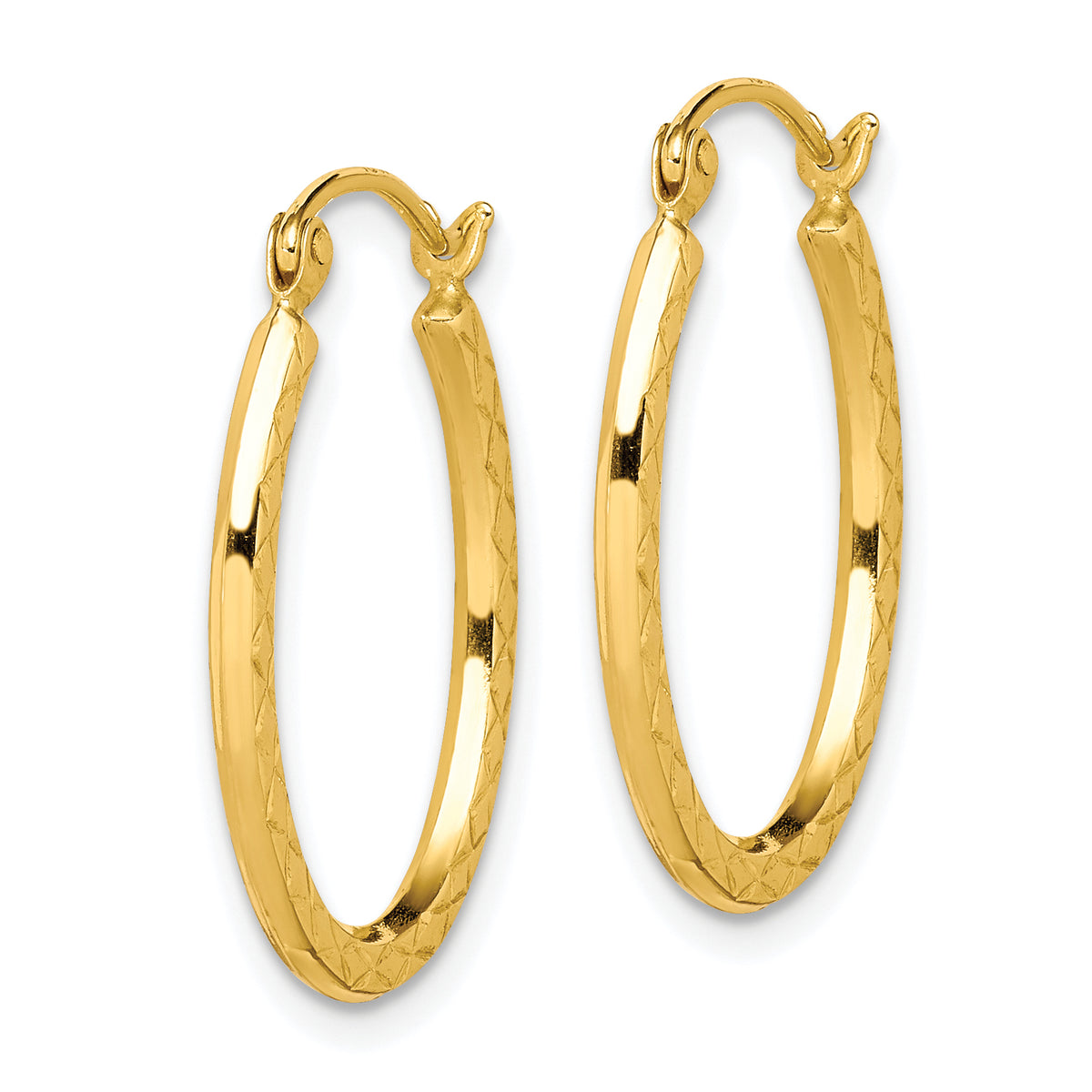 10K Yellow Gold 22mm x 17mm x 2mm Diamond Cut Textured Oval Hoop Earrings