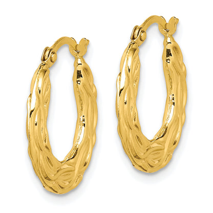 10K Yellow Gold 18mm x 2mm Patterned Round Hoop Earrings