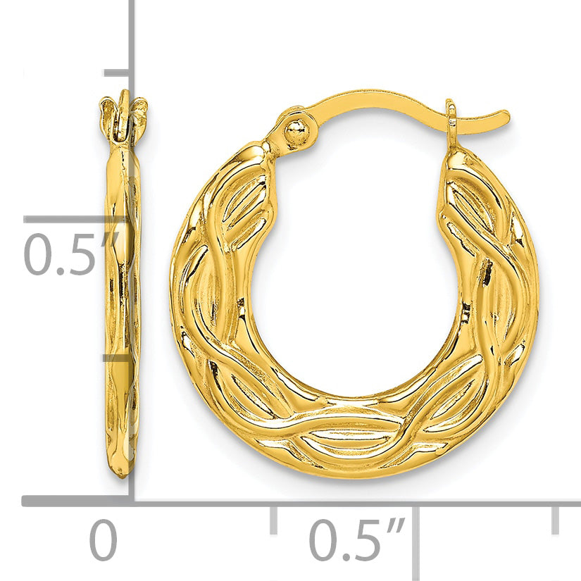 10K Yellow Gold 18mm x 2mm Patterned Round Hoop Earrings