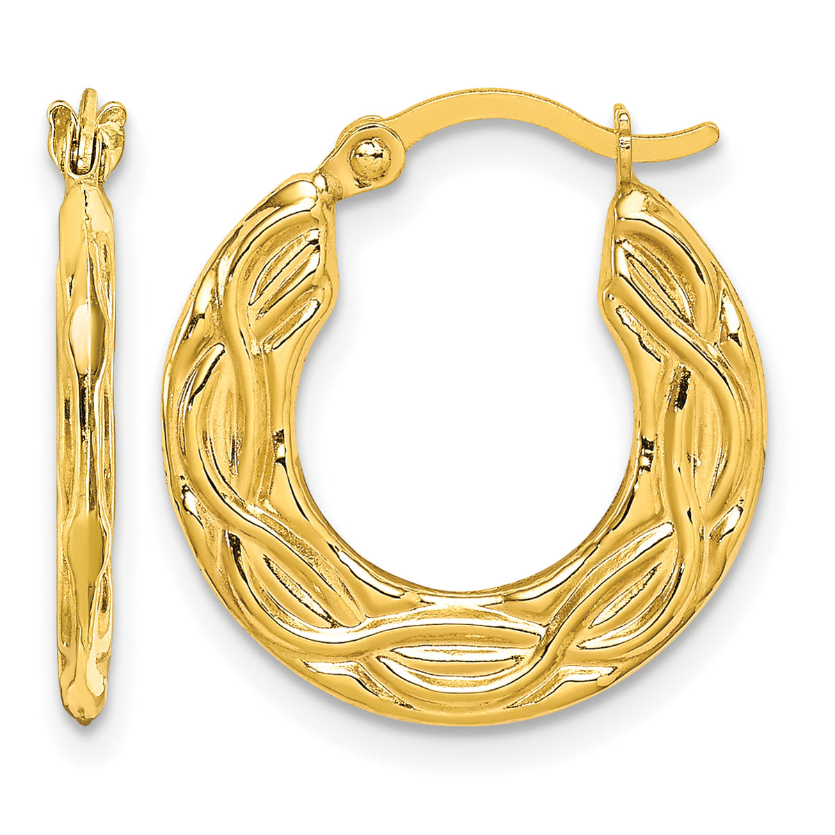 10K Yellow Gold 18mm x 2mm Patterned Round Hoop Earrings