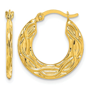 10K Yellow Gold 18mm x 2mm Patterned Round Hoop Earrings