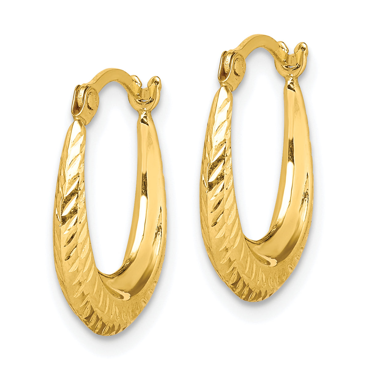 10K Yellow Gold 15mm x 3mm Textured Round Hoop Earrings