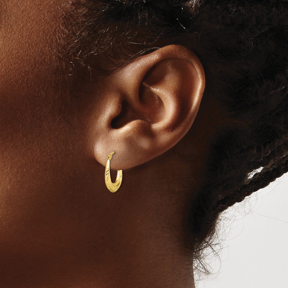 10K Yellow Gold 15mm x 3mm Textured Round Hoop Earrings