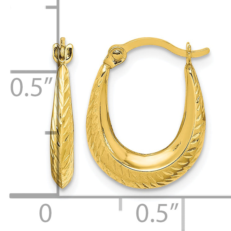 10K Yellow Gold 15mm x 3mm Textured Round Hoop Earrings