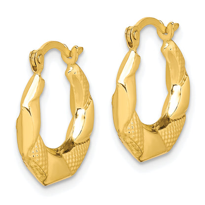 10K Yellow Gold 16mm x 2.75mm Scalloped Textured Round Hoop Earrings