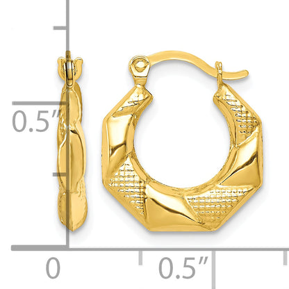 10K Yellow Gold 16mm x 2.75mm Scalloped Textured Round Hoop Earrings