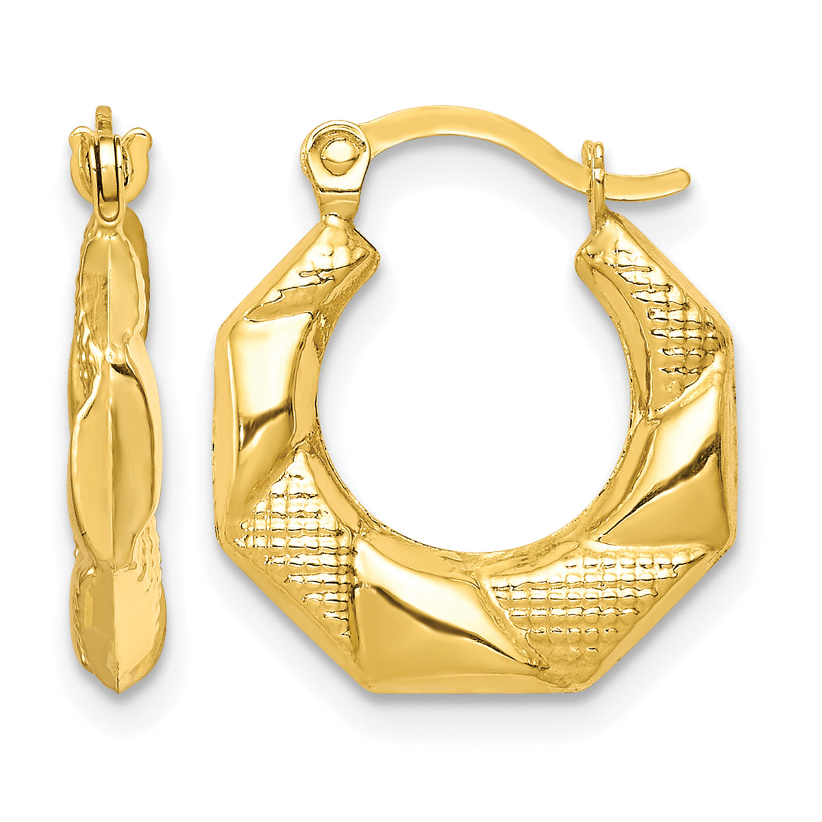 10K Yellow Gold 16mm x 2.75mm Scalloped Textured Round Hoop Earrings