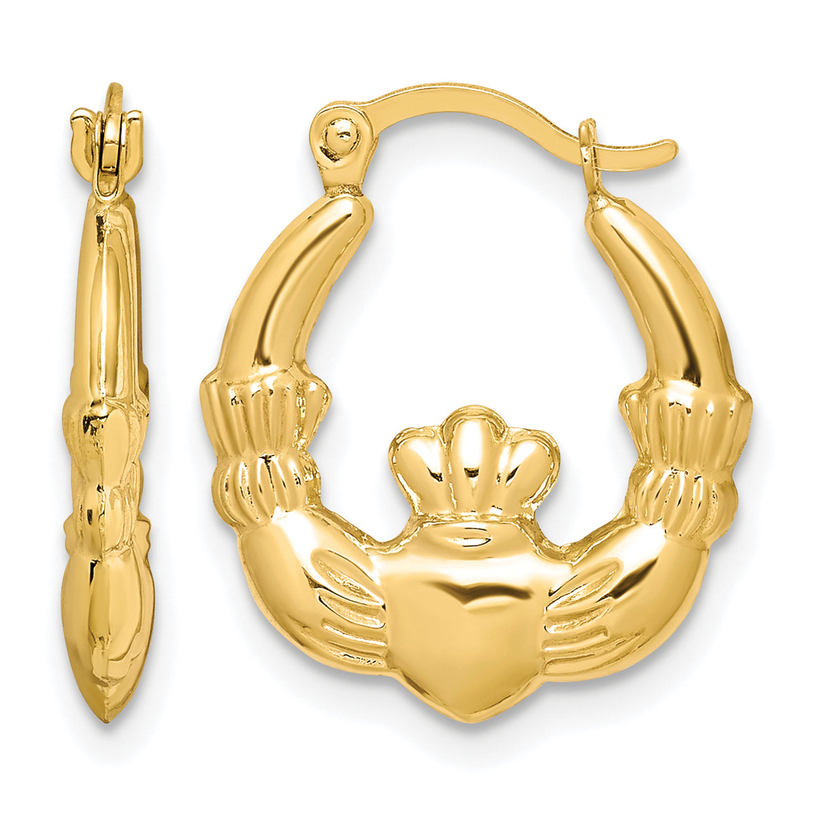 10K Yellow Gold 18mm x 2.5mm Claddagh Round Hoop Earrings