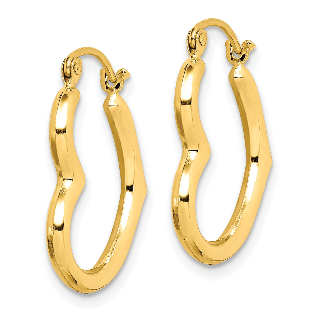 10K Yellow Gold 22mm x 2mm Side Heart Shape Round Hoop Earrings