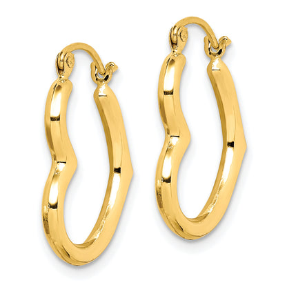 10K Yellow Gold 22mm x 2mm Side Heart Shape Round Hoop Earrings