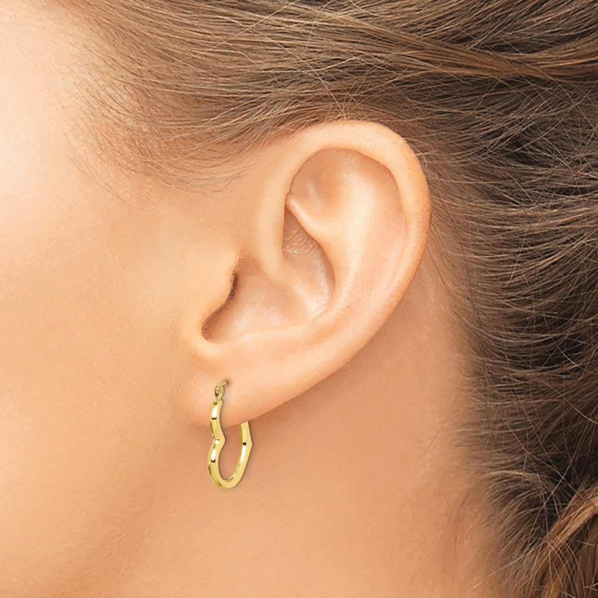10K Yellow Gold 22mm x 2mm Side Heart Shape Round Hoop Earrings