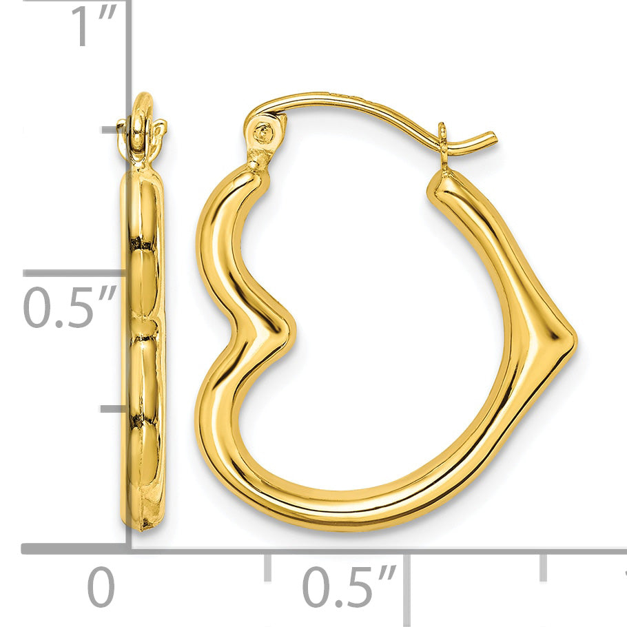 10K Yellow Gold 22mm x 2mm Side Heart Shape Round Hoop Earrings