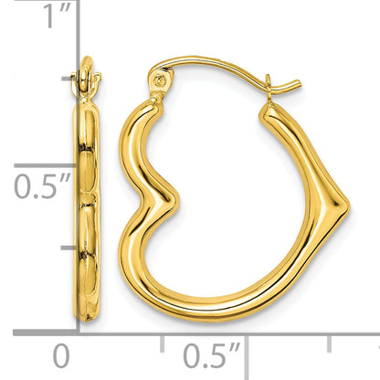 10K Yellow Gold 22mm x 2mm Side Heart Shape Round Hoop Earrings