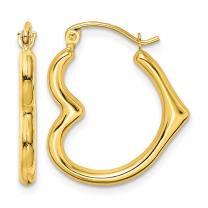 10K Yellow Gold 22mm x 2mm Side Heart Shape Round Hoop Earrings