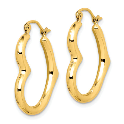 10K Yellow Gold 26mm x 2mm Side Heart Shape Round Hoop Earrings