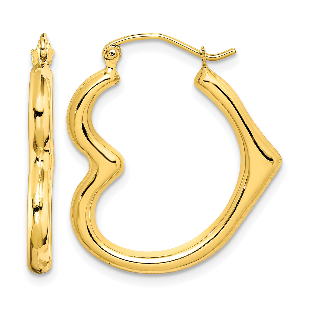 10K Yellow Gold 26mm x 2mm Side Heart Shape Round Hoop Earrings