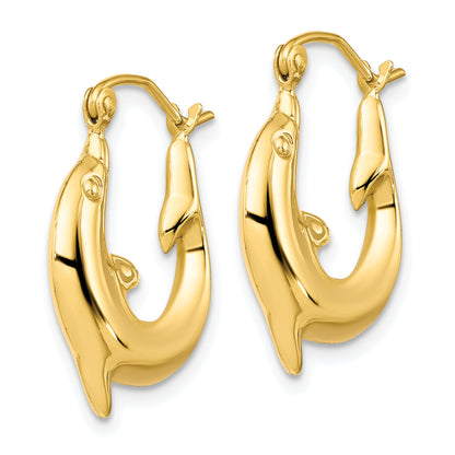 10K Yellow Gold 21.97mm x 3.75mm Dolphin Round Hoop Earrings