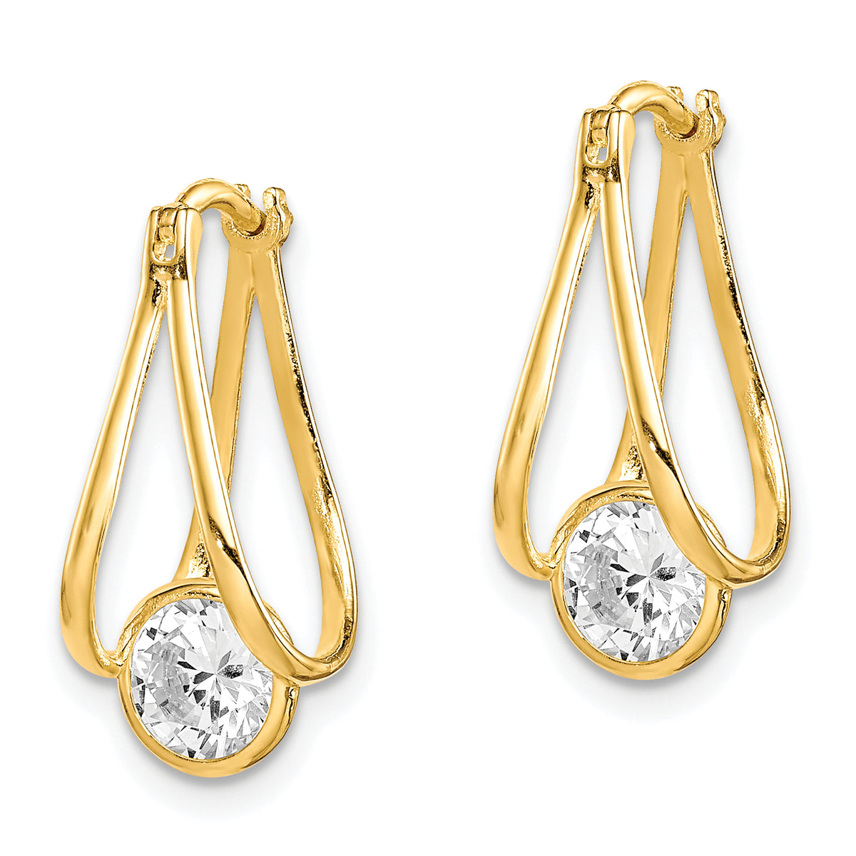 10K Yellow Gold 20mm x 10.07mm CZ Dangle Round Hoop Earrings
