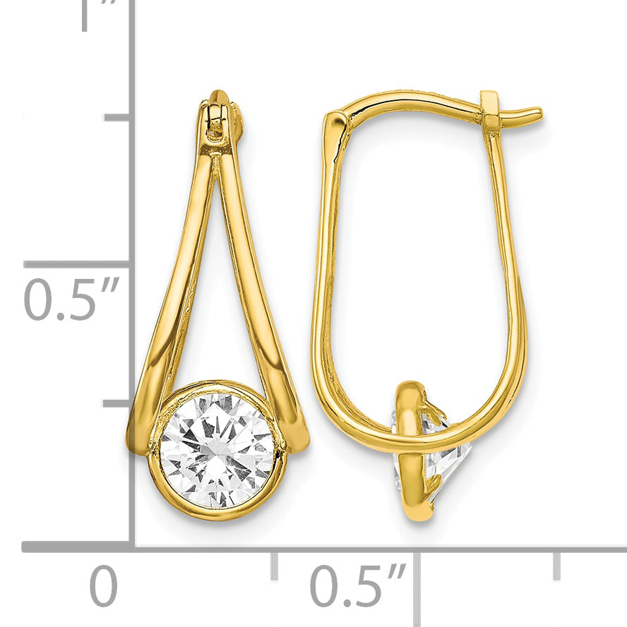 10K Yellow Gold 20mm x 10.07mm CZ Dangle Round Hoop Earrings