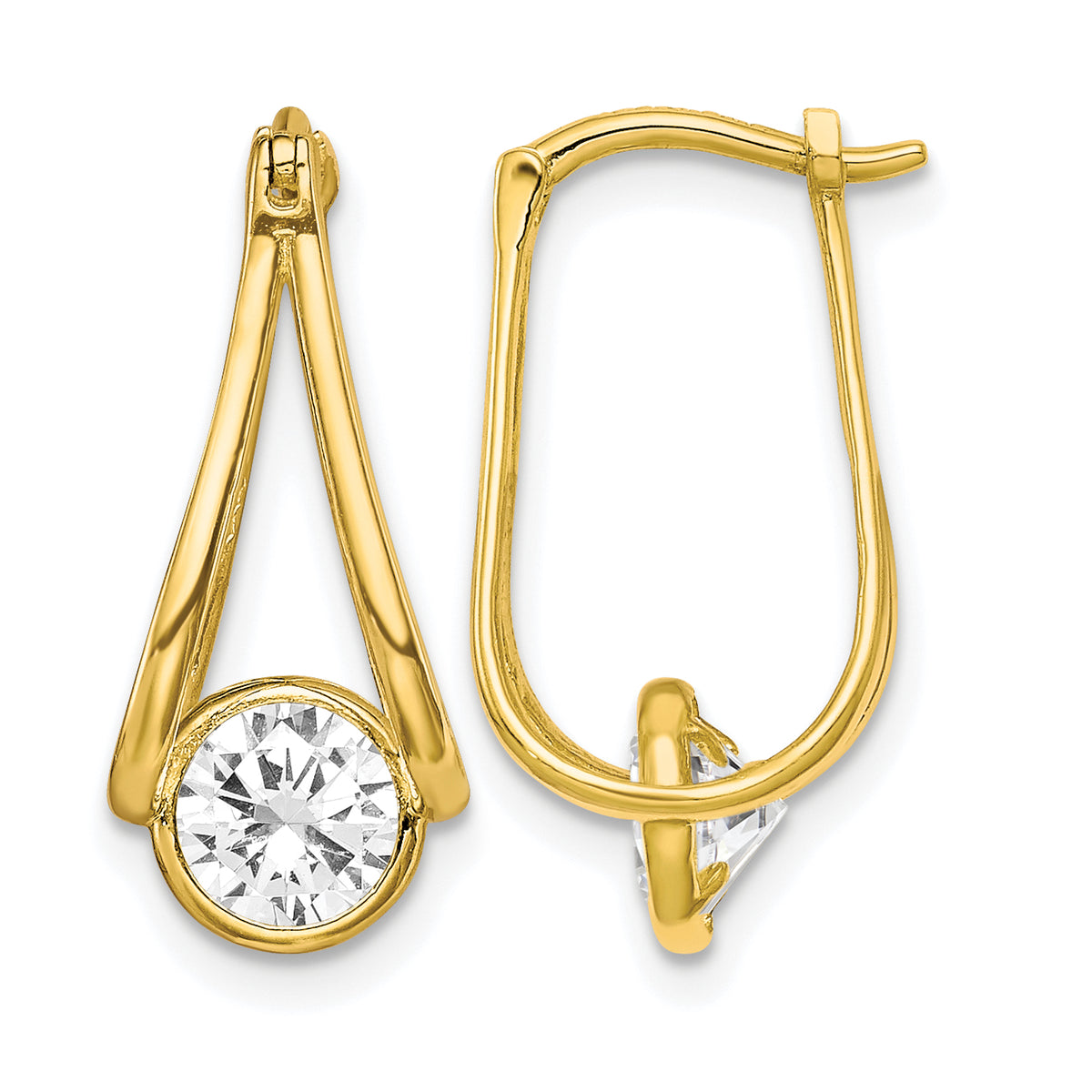 10K Yellow Gold 20mm x 10.07mm CZ Dangle Round Hoop Earrings