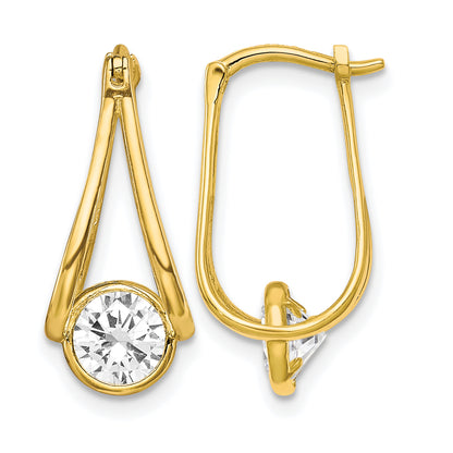 10K Yellow Gold 20mm x 10.07mm CZ Dangle Round Hoop Earrings