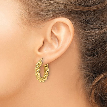 10k yellow gold classic twisted round hoop earrings 26mm x 5mm