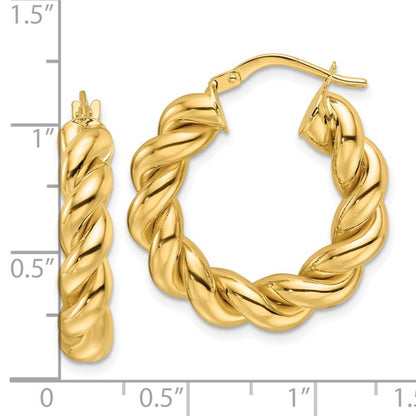 10k yellow gold classic twisted round hoop earrings 26mm x 5mm