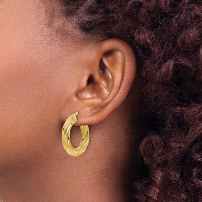 10k yellow gold twisted textured round hoop earrings 25mm x 4mm