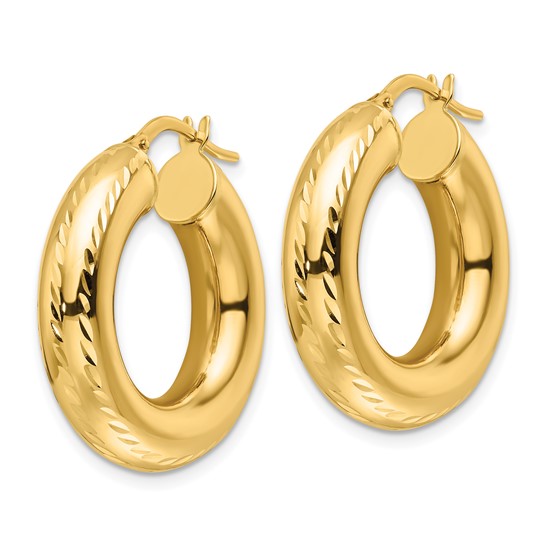 10k yellow gold diamond cut round hoop earrings 26mm x 6mm