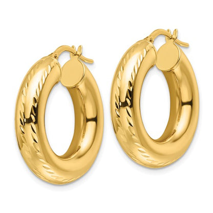 10k yellow gold diamond cut round hoop earrings 26mm x 6mm