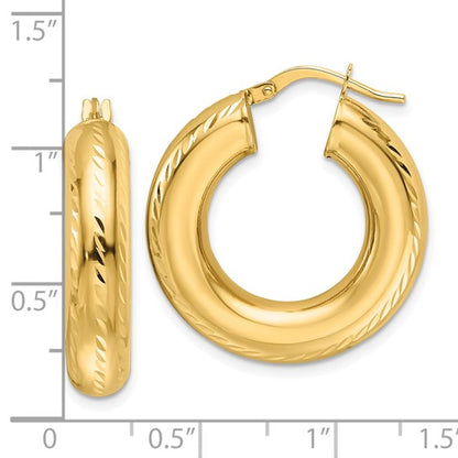 10k yellow gold diamond cut round hoop earrings 26mm x 6mm