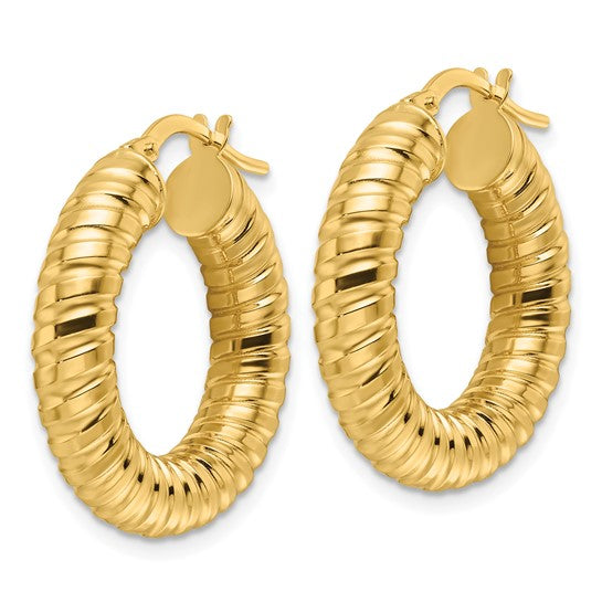 10K Yellow Gold Classic Spiral Round Hoop Earrings 24mm x 5mm