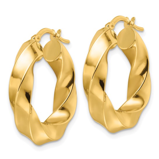 10K Yellow Gold Classic Twisted Round Hoop Earrings 24mm x 5mm