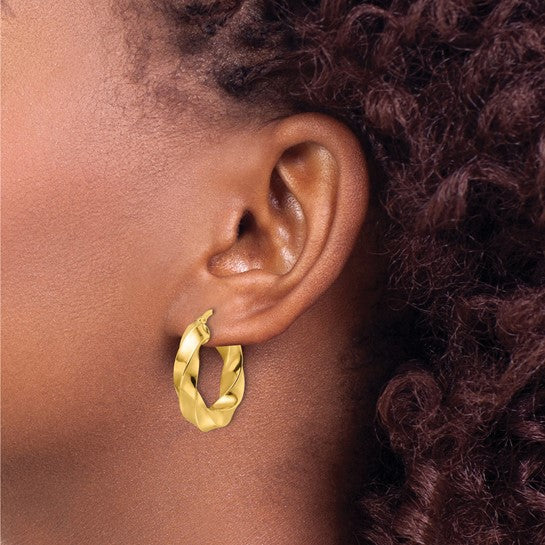 10k yellow gold classic twisted round hoop earrings 24mm x 5mm