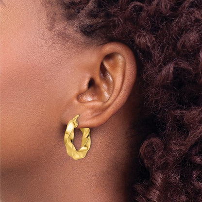 10k yellow gold classic twisted round hoop earrings 24mm x 5mm