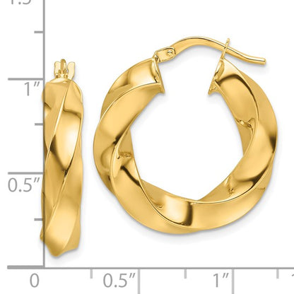 10k yellow gold classic twisted round hoop earrings 24mm x 5mm