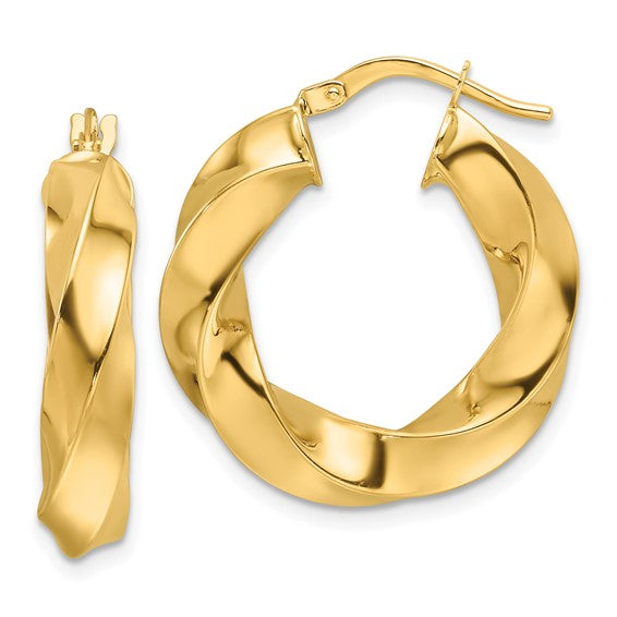 10K Yellow Gold Classic Twisted Round Hoop Earrings 24mm x 5mm