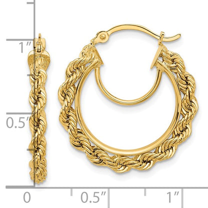 10k yellow gold diamond cut rope round hoop earrings 24mm x 2.95mm