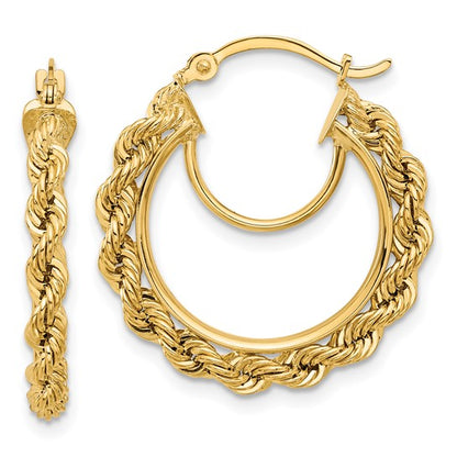 10k yellow gold diamond cut rope round hoop earrings 24mm x 2.95mm