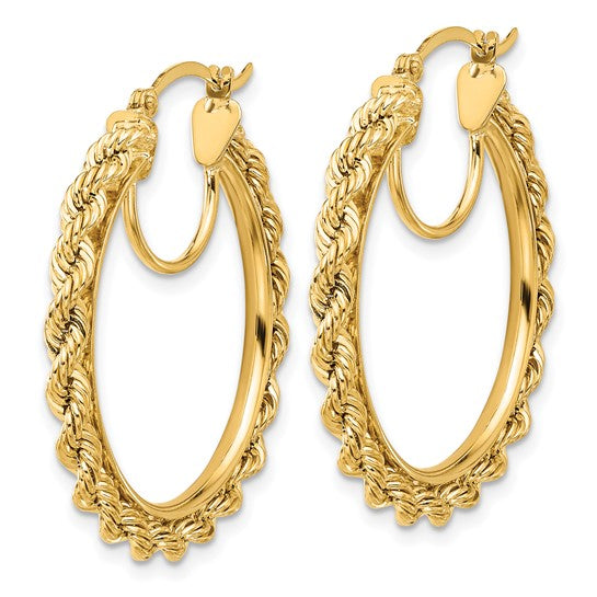 10k Yellow Gold Diamond Cut Rope Round Hoop Earrings 30mm x 2.95mm