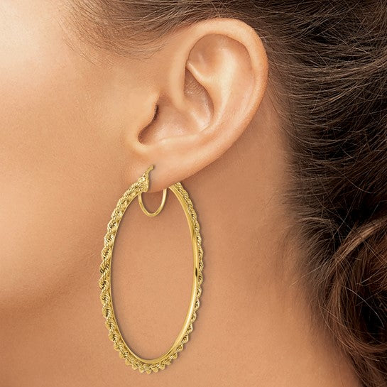 10k yellow gold diamond cut rope round hoop earrings 30mm x 2.95mm