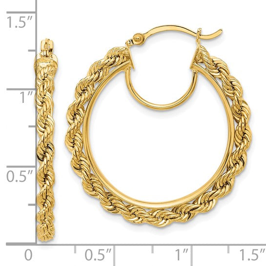 10k yellow gold diamond cut rope round hoop earrings 30mm x 2.95mm