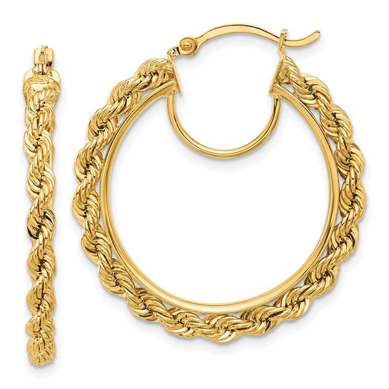 10k yellow gold diamond cut rope round hoop earrings 30mm x 2.95mm